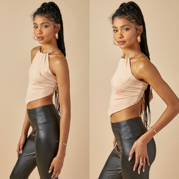 Scarf style chain halter crop top - Picture 2 of 7